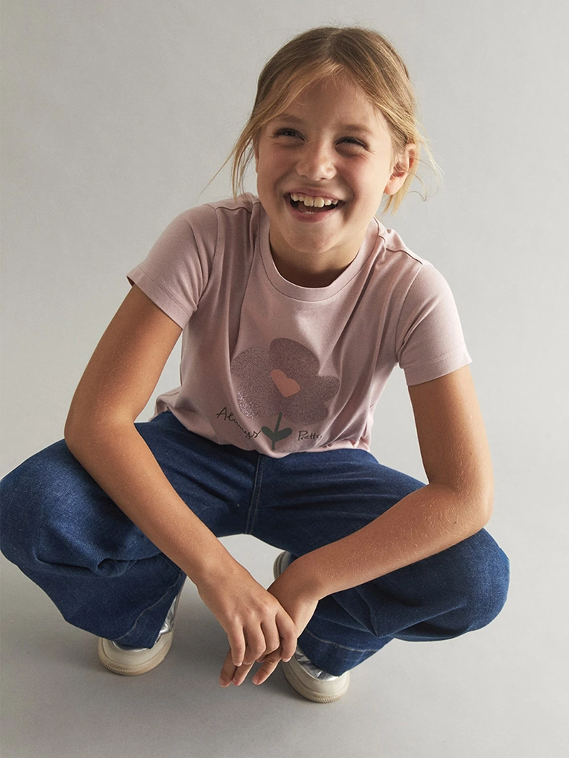 POLERA MANGA CORTA ALGODÓN NIÑA SFERA BÁSICA FLOR - 5