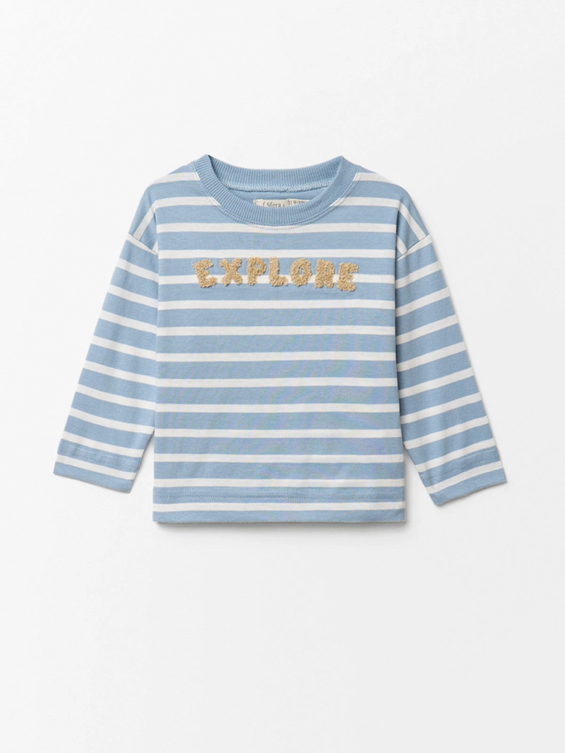 POLERA MANGA LARGA ALGODÓN NIÑO SFERA RAYAS PARCHE - 1