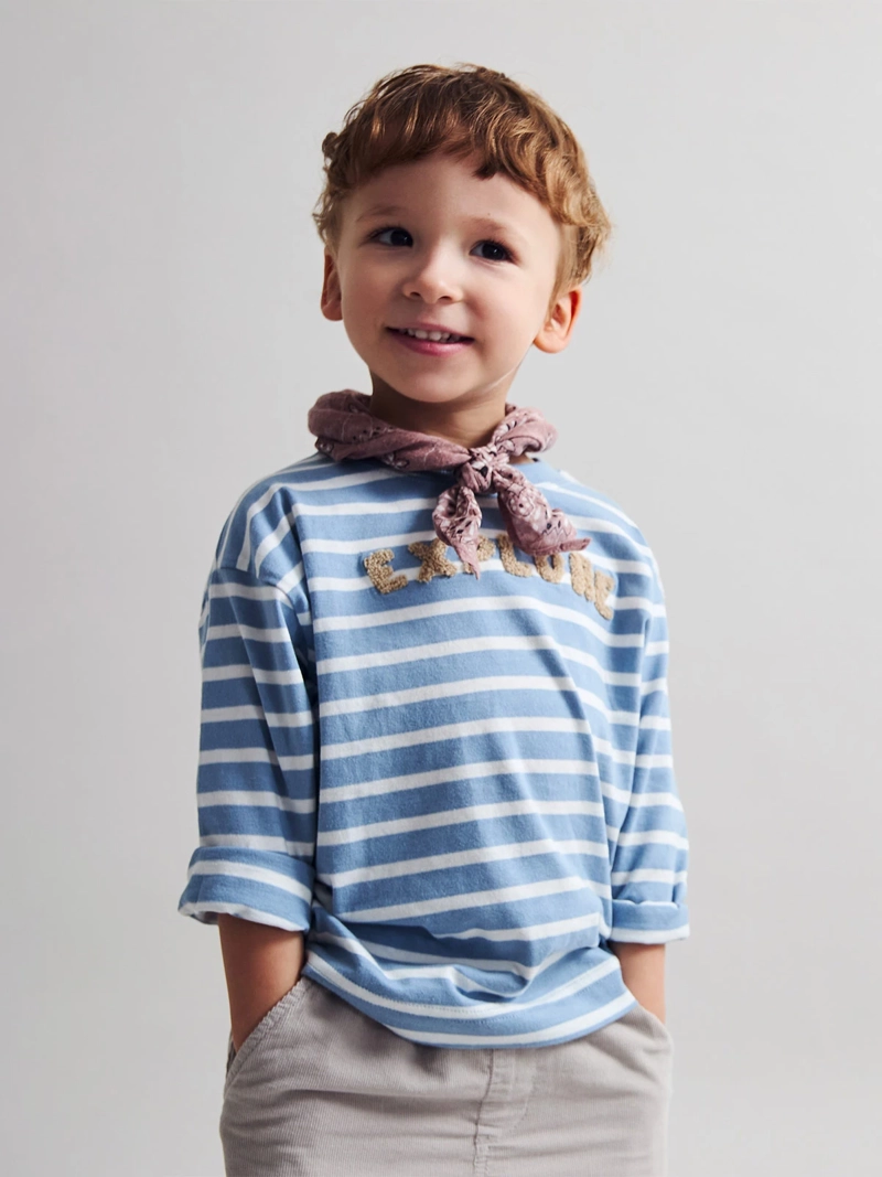 POLERA MANGA LARGA ALGODÓN NIÑO SFERA RAYAS PARCHE - 4