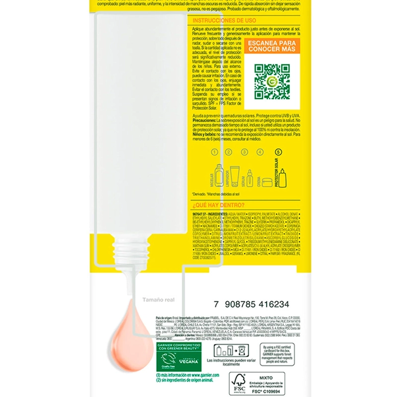  PROTECTOR SOLAR ANTI MANCHAS ANTIOLEOSIDAD GARNIER SUPER UV GLOW VIT C FPS50 40 ML - 6