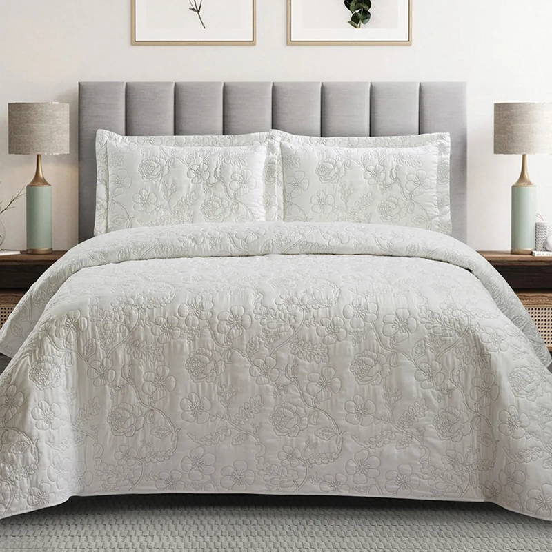 QUILT ANDES BORDADO FLORENCIA 1.5 PLAZAS GRIS - 1