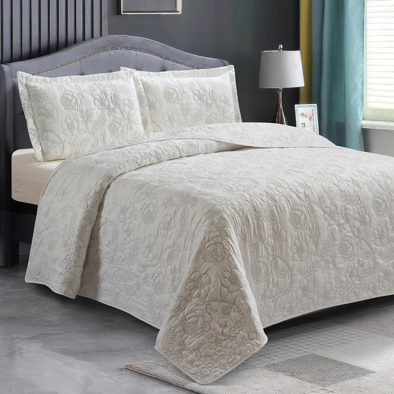 QUILT ANDES BORDADO FLORENCIA 1.5 PLAZAS GRIS - 2