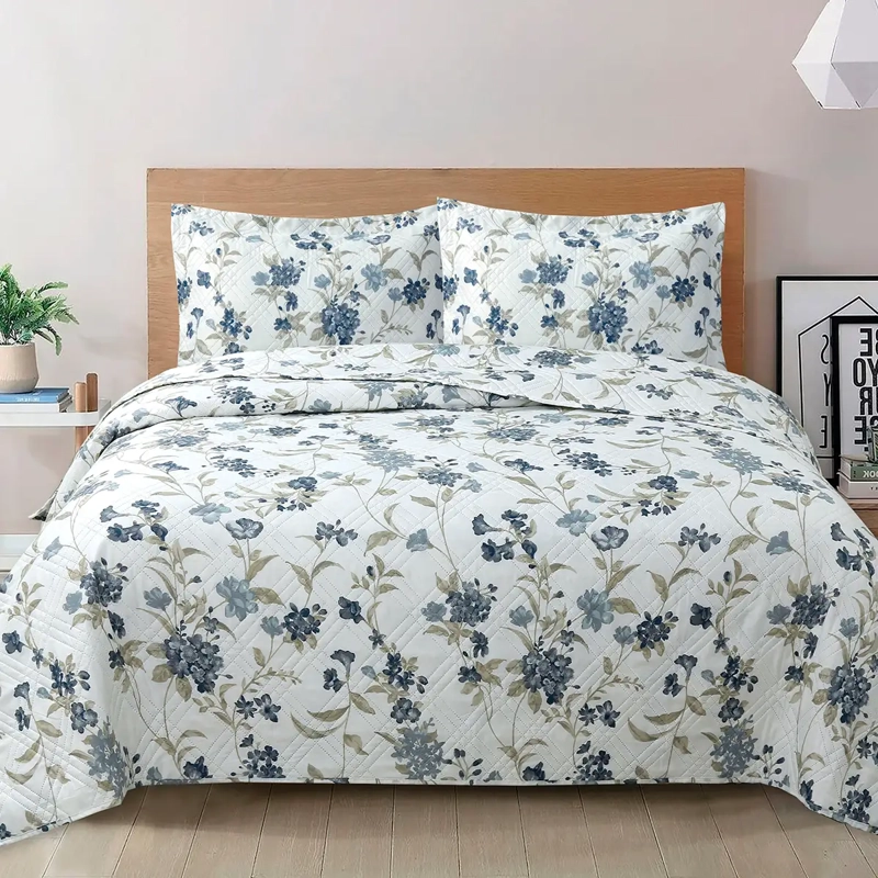 QUILT ANDES ESTAMPADO HOJA 1.5 PLAZAS AZUL