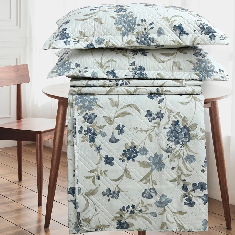 QUILT ANDES ESTAMPADO HOJA 1.5 PLAZAS AZUL - 2