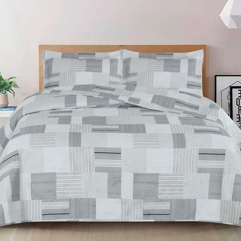 QUILT ANDES ESTAMPADO PATCHWORK 2 PLAZAS GRIS - 1