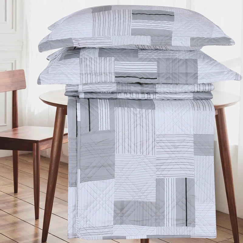 QUILT ANDES ESTAMPADO PATCHWORK 2 PLAZAS GRIS - 2