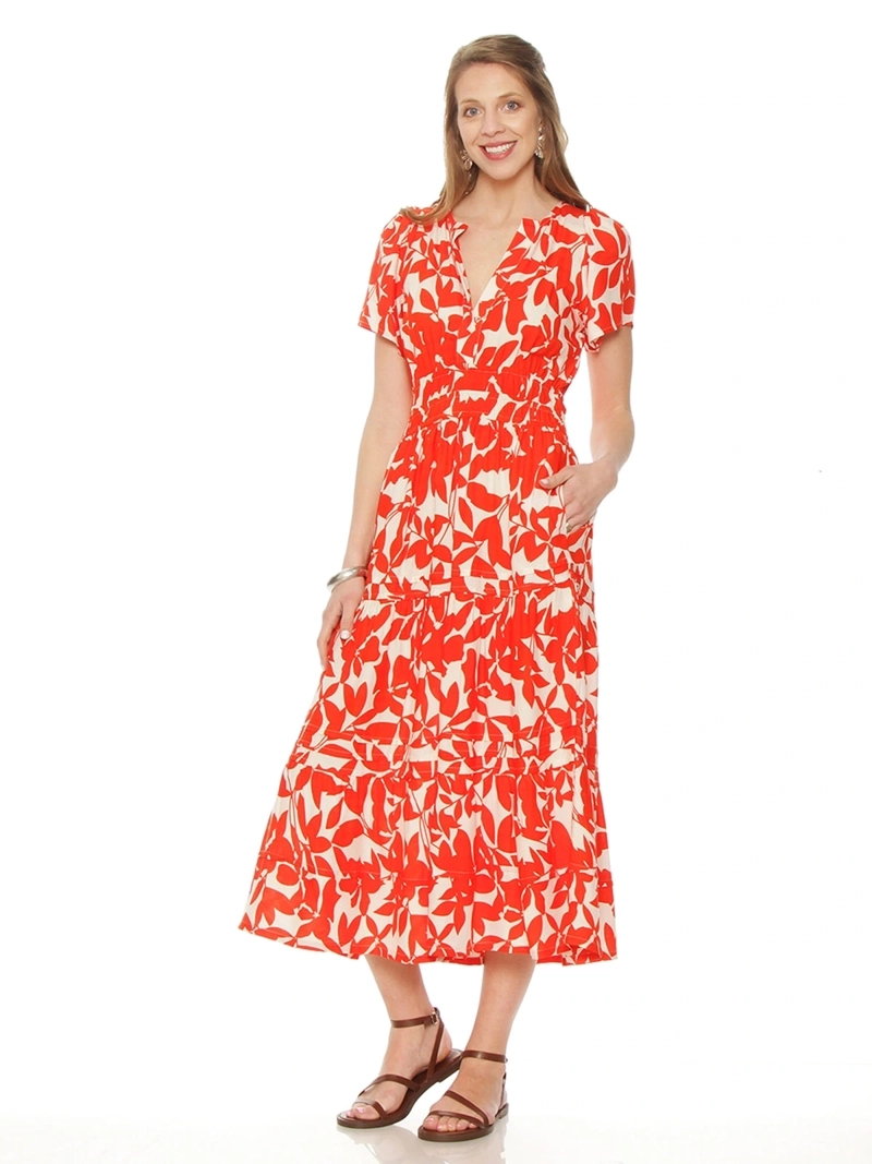 VESTIDO MUJER WADOS MANGA CORTA ESTAMPADO ESCOTE EN V - 1