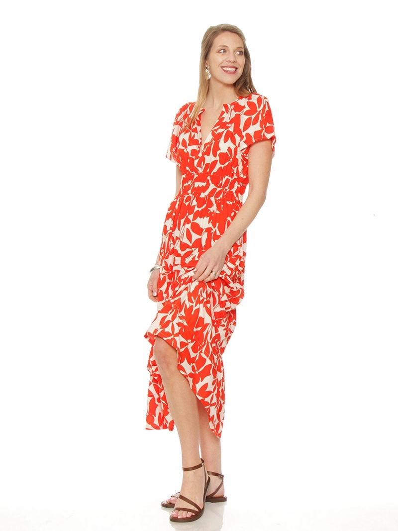 VESTIDO MUJER WADOS MANGA CORTA ESTAMPADO ESCOTE EN V - 2