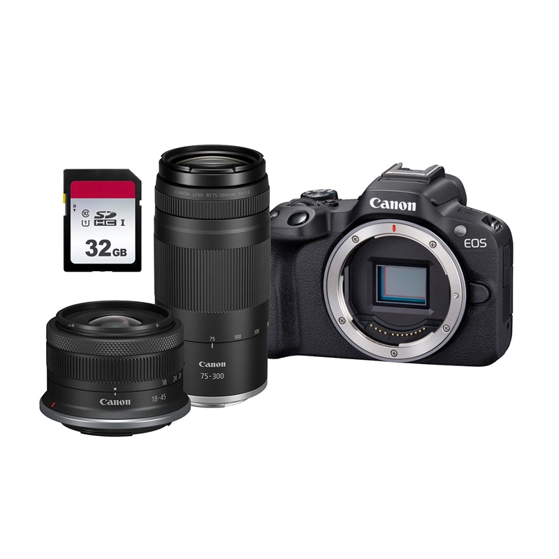 CÁMARA MIRRORLESS CANON EOS R50 + LENTE 18-55 + LENTE 75-300