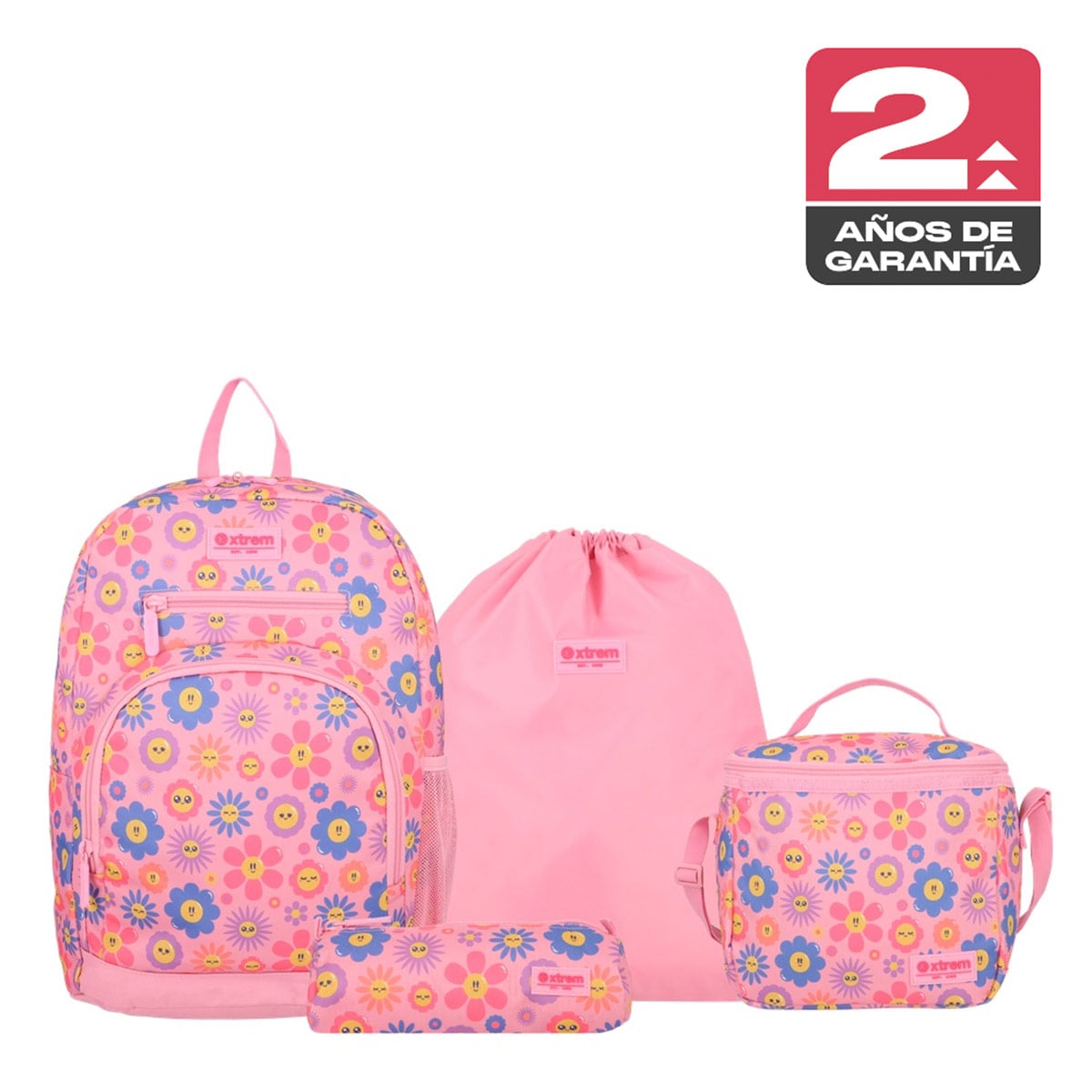 MULTIPACK 6XT MOCHILA NIÑA XTREM FLORES ROSADO - 1