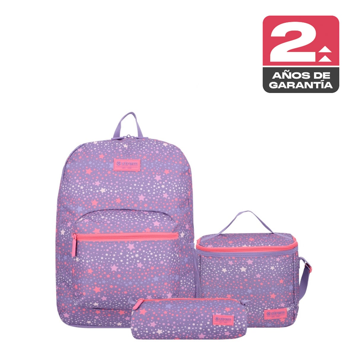 TRIPLE PACK 6XT MOCHILA NIÑA XTREM ESTRELLAS MORADO - 1