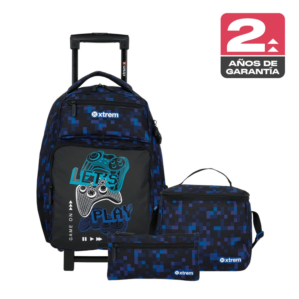PACK MOCHILA CON RUEDAS XTREM RUN 6XT PIXELS AZUL