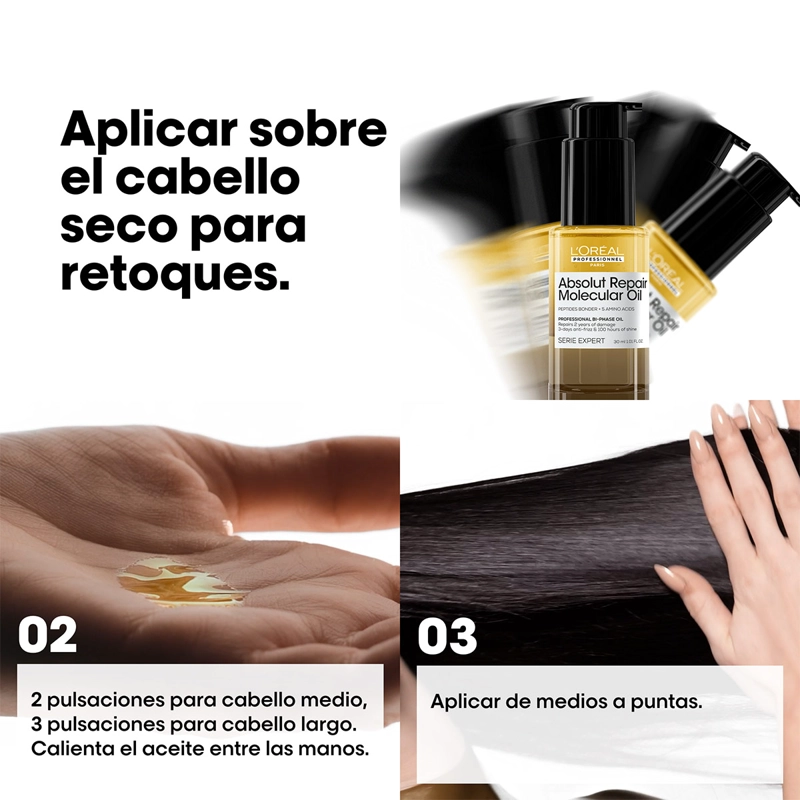 ACEITE BIFÁSICO CAPILAR LOREAL PROFESSIONNEL REPARACIÓN ABSOLUT REPAIR MOLECULAR 30 ML - 2