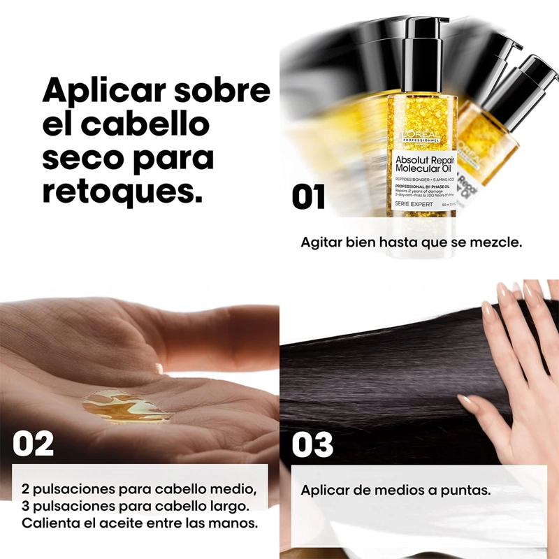 ACEITE BIFÁSICO CAPILAR LOREAL PROFESSIONNEL REPARACIÓN ABSOLUT REPAIR MOLECULAR 90 ML - 2