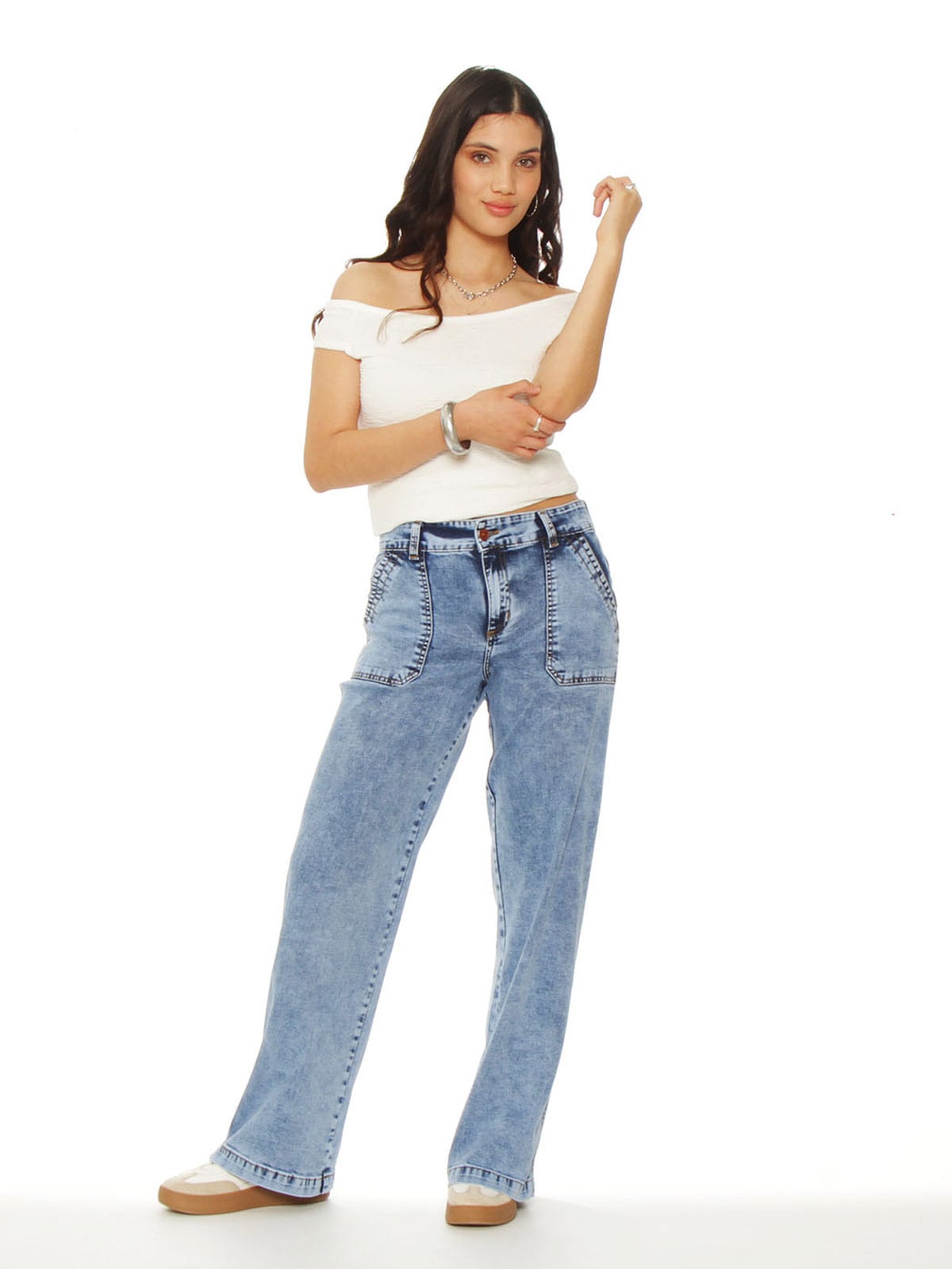 JEANS MUJER WADOS ALGODÓN CARGO RECTO TIRO ALTO