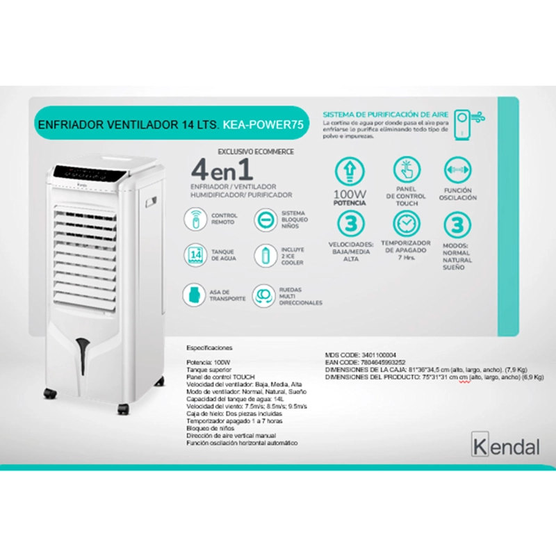 ENFRIADOR DE AIRE KENDAL 14L KEA-POWER75 100W - 5