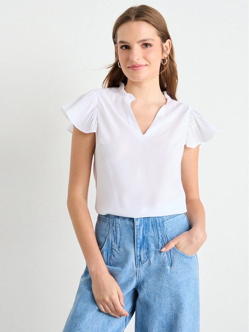 BLUSA MUJER IO CUELLO MAO PLISADO MANGA DOBLE VUELO - 1