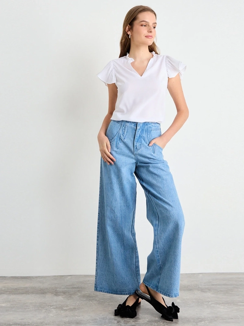 BLUSA MUJER IO CUELLO MAO PLISADO MANGA DOBLE VUELO - 4