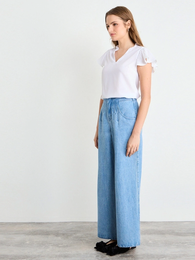 BLUSA MUJER IO CUELLO MAO PLISADO MANGA DOBLE VUELO - 5