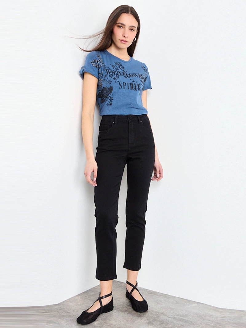 POLERA MUJER IO ALGODÓN ACID WASH ESTAMPADO - 5