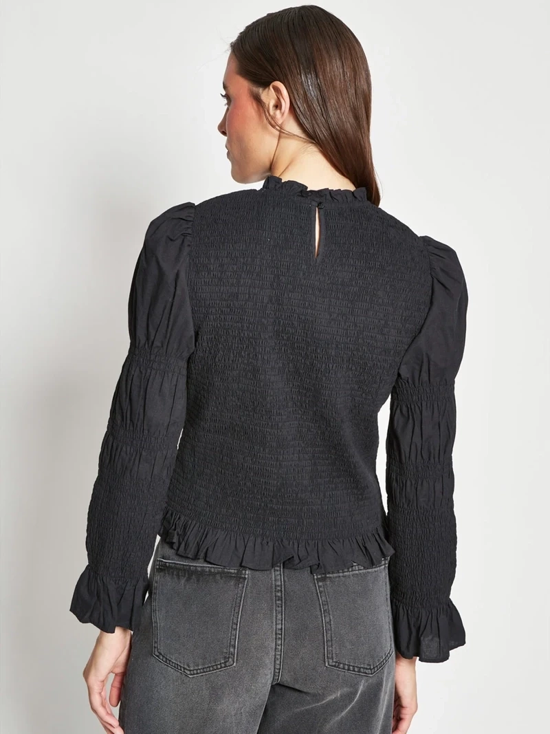 BLUSA MUJER MARQUIS ALGODÓN MANGA GLOBO PANAL Y RUCHA - 3