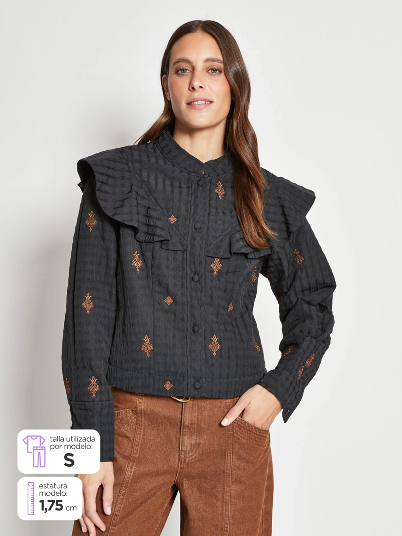 CHAQUETA MUJER TATIENNE ALGODÓN MANGA ANCHA RUCHA DELANTERA - 1