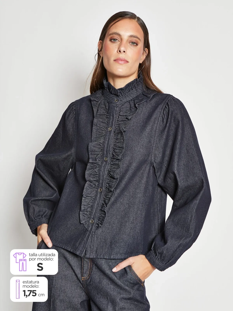 BLUSA MUJER MARQUIS ALGODÓN DENIM RUCHAS - 1