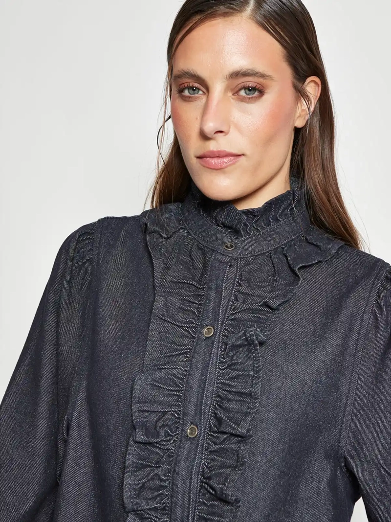 BLUSA MUJER MARQUIS ALGODÓN DENIM RUCHAS - 3