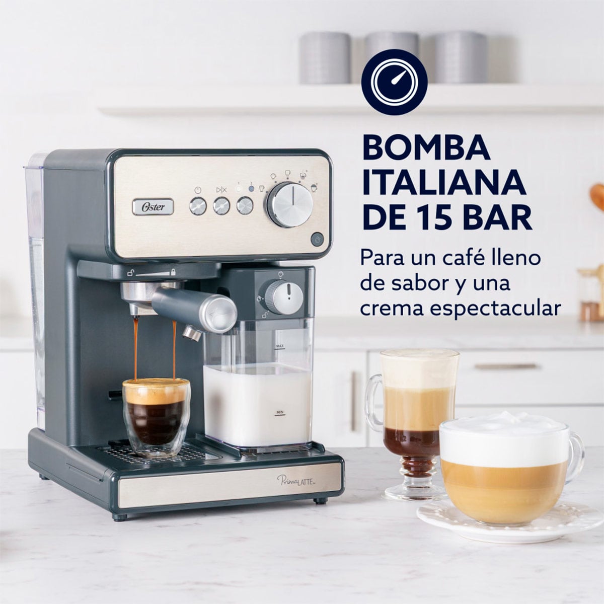 CAFETERA OSTER HIDROPRESIÓN PRIMA LATTE SILVER BVSTEM6604SS-052 - 6
