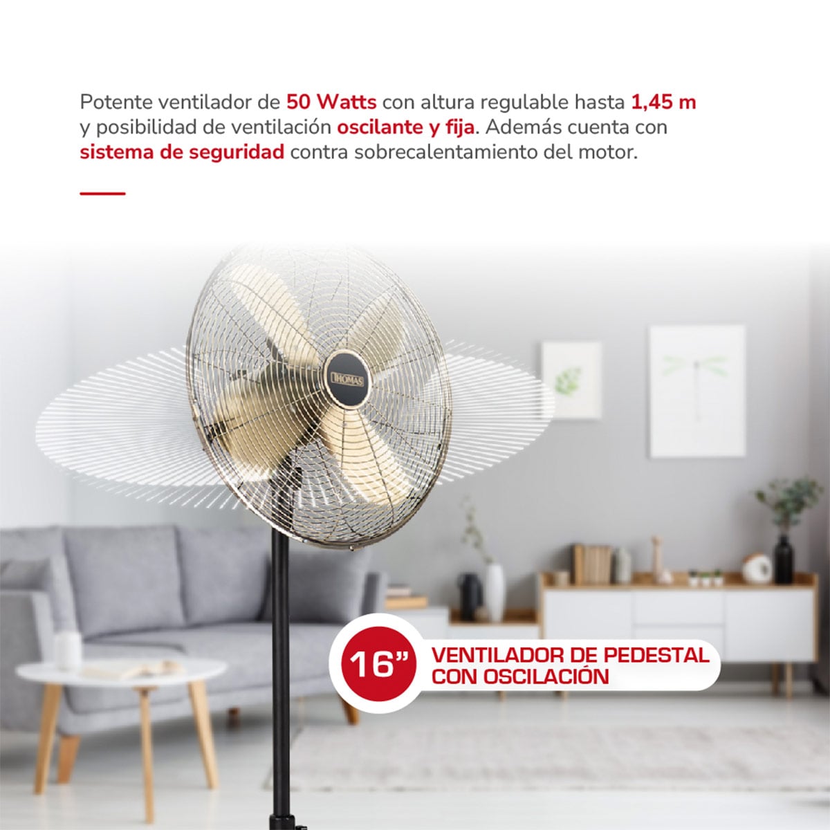 VENTILADOR PEDESTAL THOMAS TH-16BNP 50W - 3