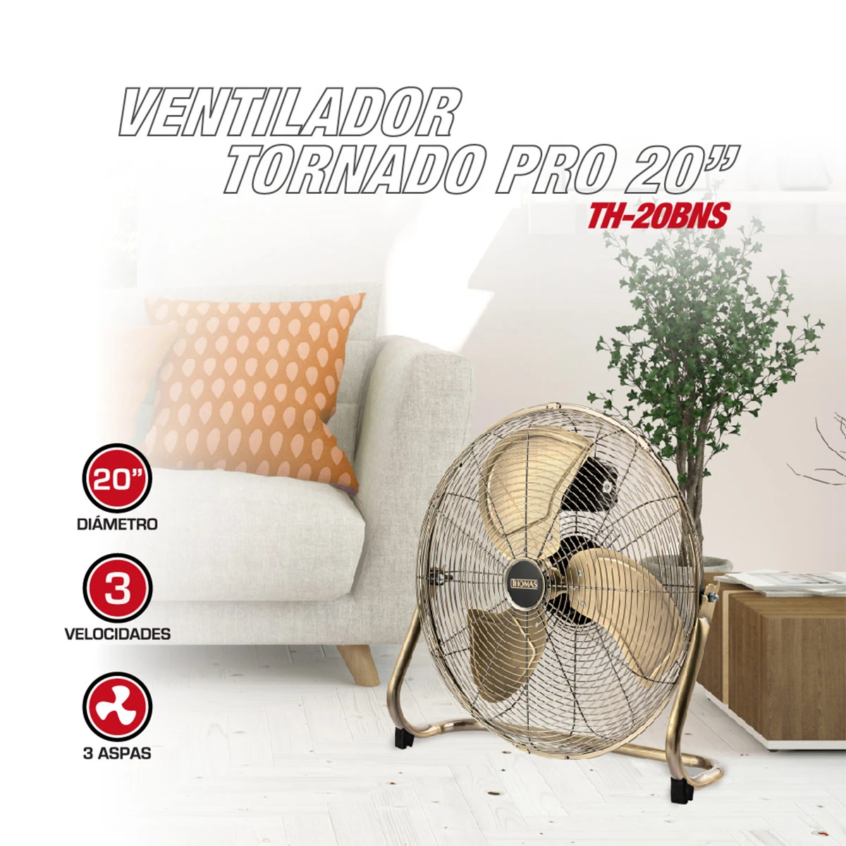 VENTILADOR PISO THOMAS TORNADO PRO TH-20BNS 145W - 2