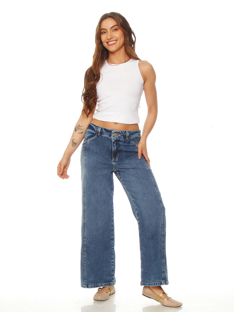JEANS MUJER WADOS ALGODÓN WIDE LEG TIRO ALTO - 1