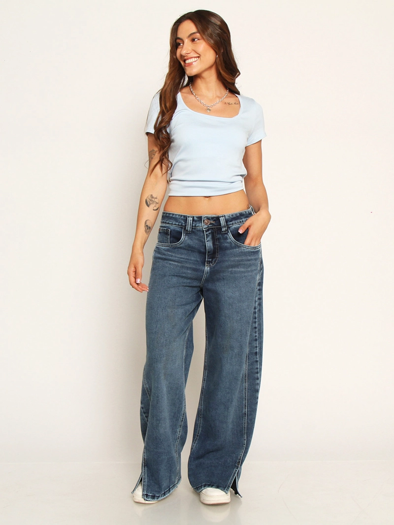 JEANS MUJER WADOS ALGODÓN WIDE LEG TIRO ALTO - 1