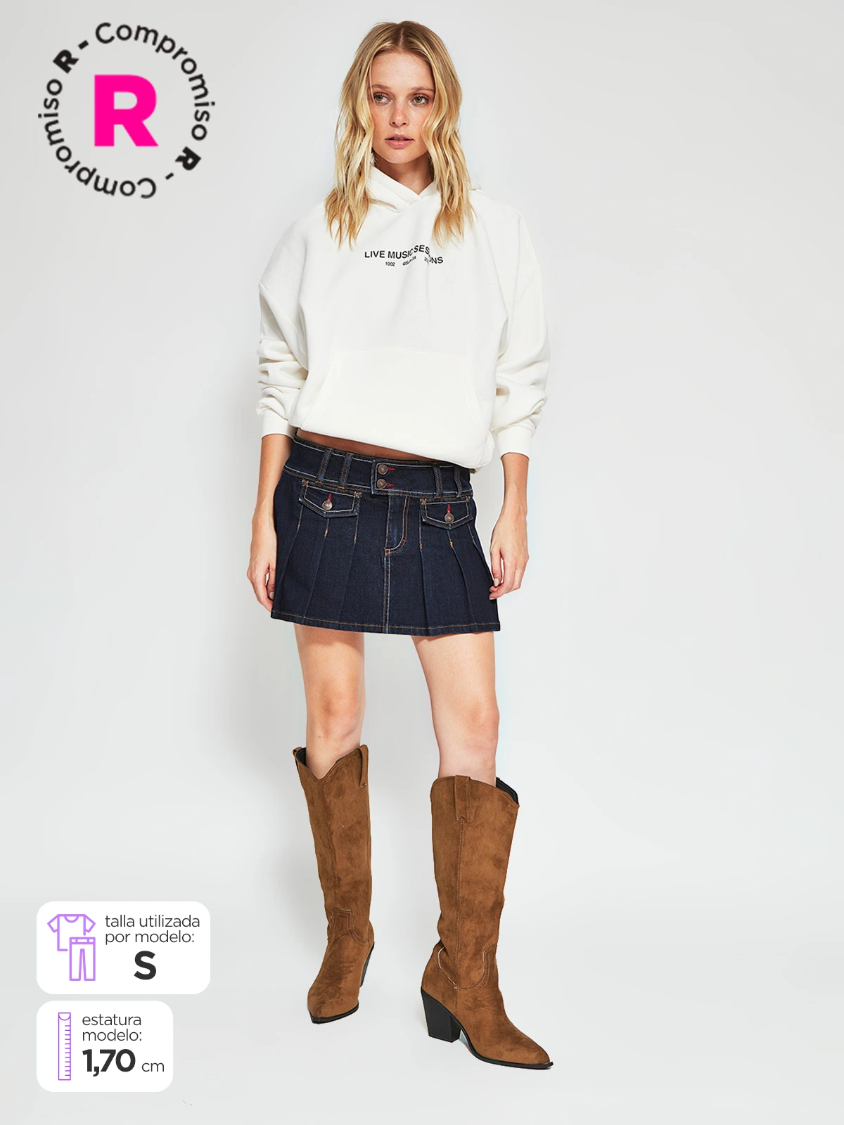 FALDA MUJER INDEX ALGODÓN CORTA DENIM TABLEADA - 1