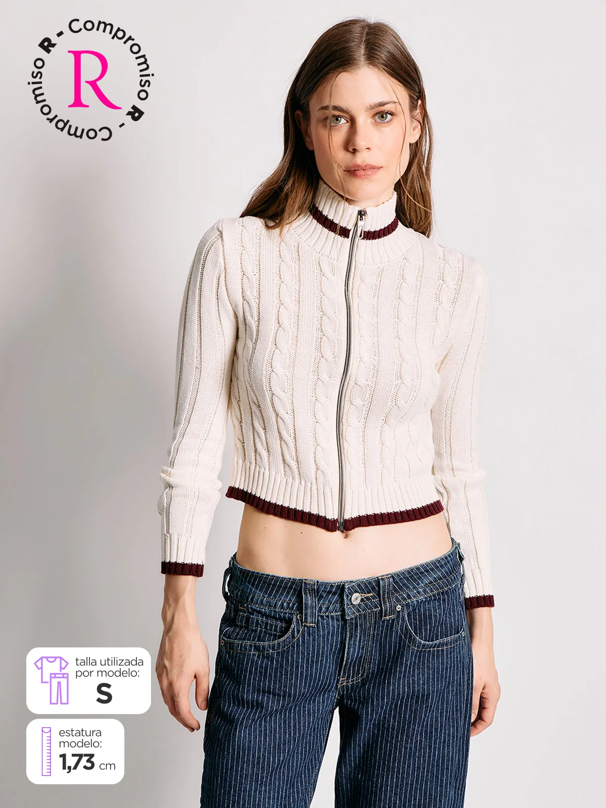 SWEATER MUJER INDEX ALGODÓN MANGA LARGA TRENZADO - 1