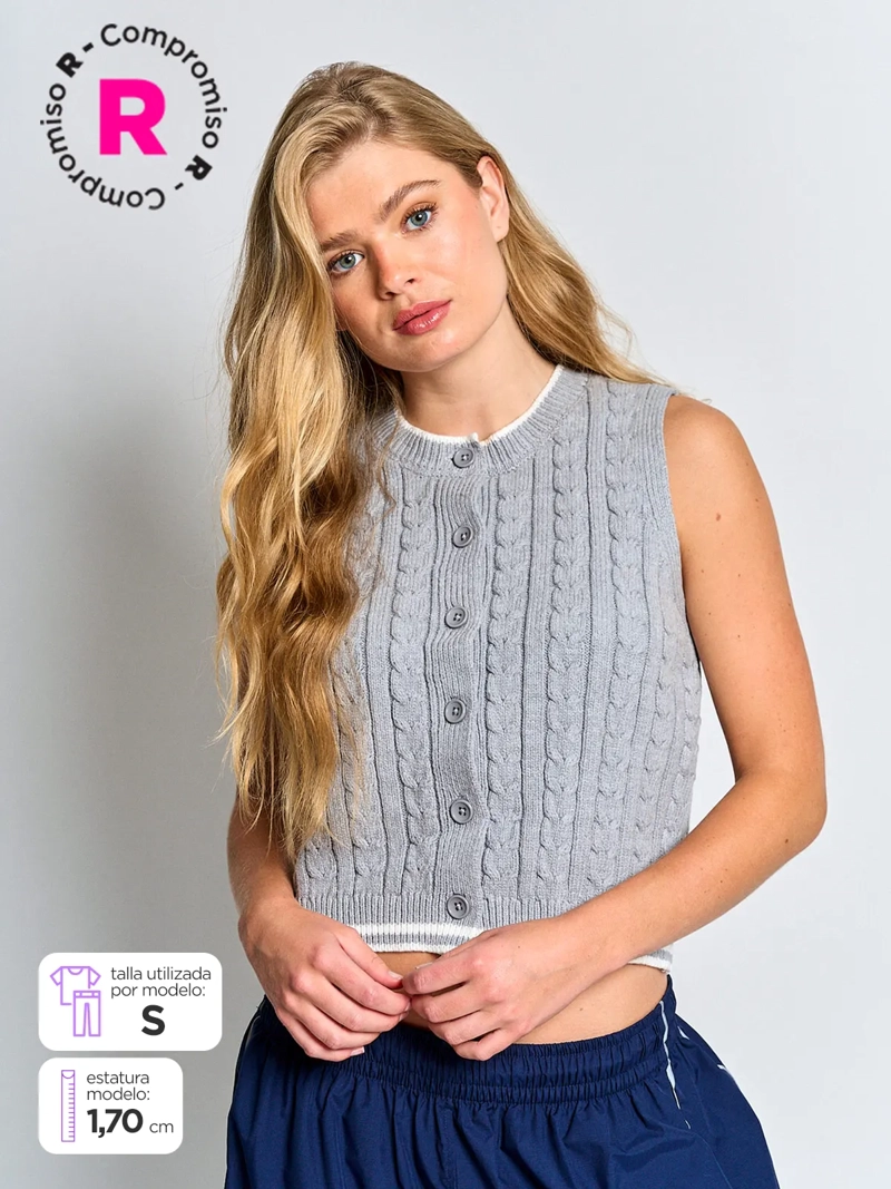 CARDIGAN MUJER INDEX ALGODÓN SIN MANGAS TRENZADO - 1