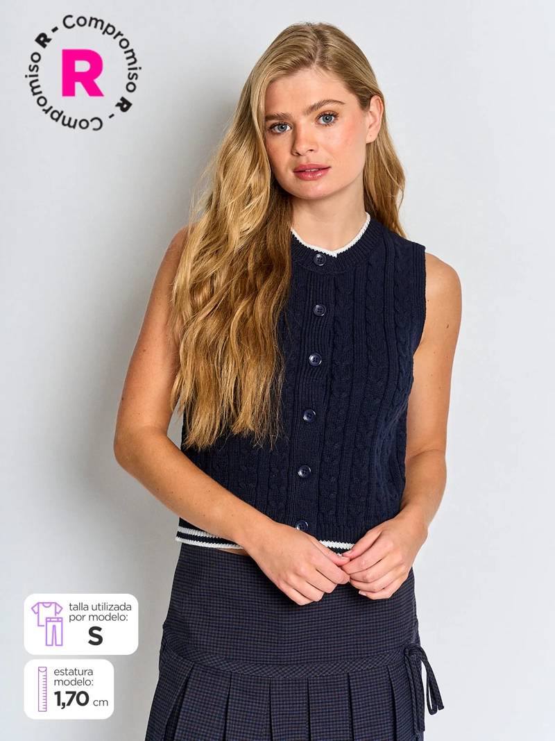 CARDIGAN MUJER INDEX ALGODÓN SIN MANGAS TRENZADO - 1