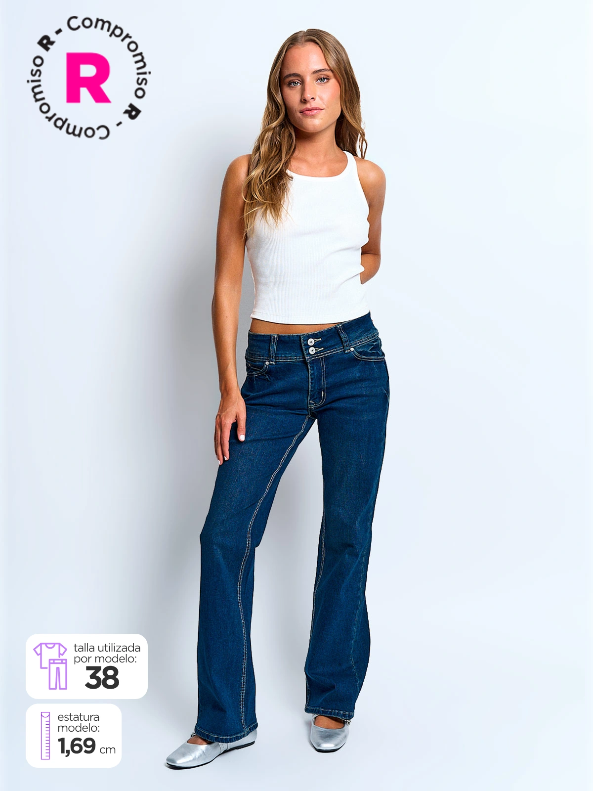 JEANS MUJER INDEX ALGODÓN FLARE TIRO BAJO - 2