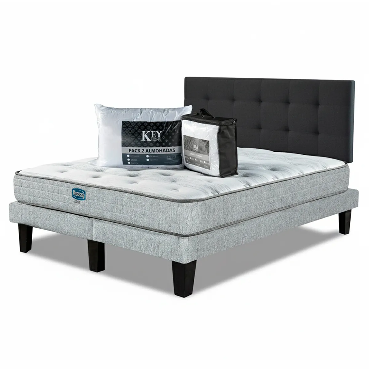 CAMA EUROPEA SIMMONS GRAVITY 2 PL + RESPALDO URBAN MARENGO + CUBRE COLCHÓN + PACK ALMOHADAS - 2