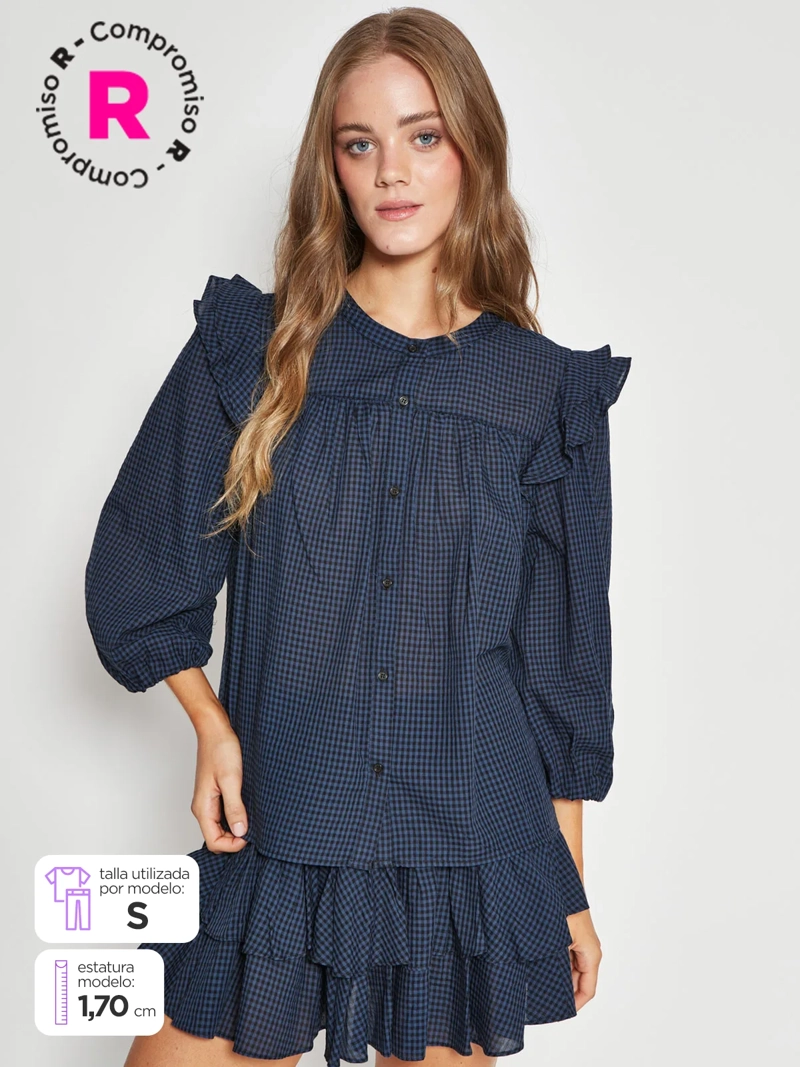 BLUSA MUJER INDEX ALGODÓN MANGA LARGA CUADROS - 1
