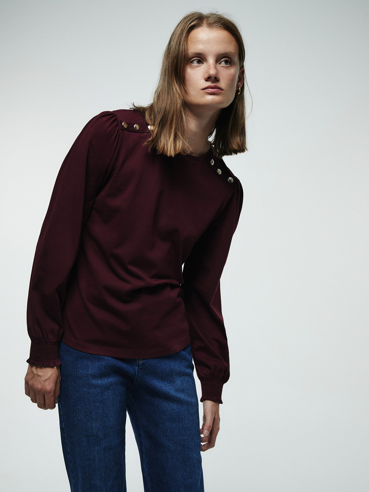 POLERA MUJER SFERA ALGODÓN MANGA LARGA BOTONES - 2