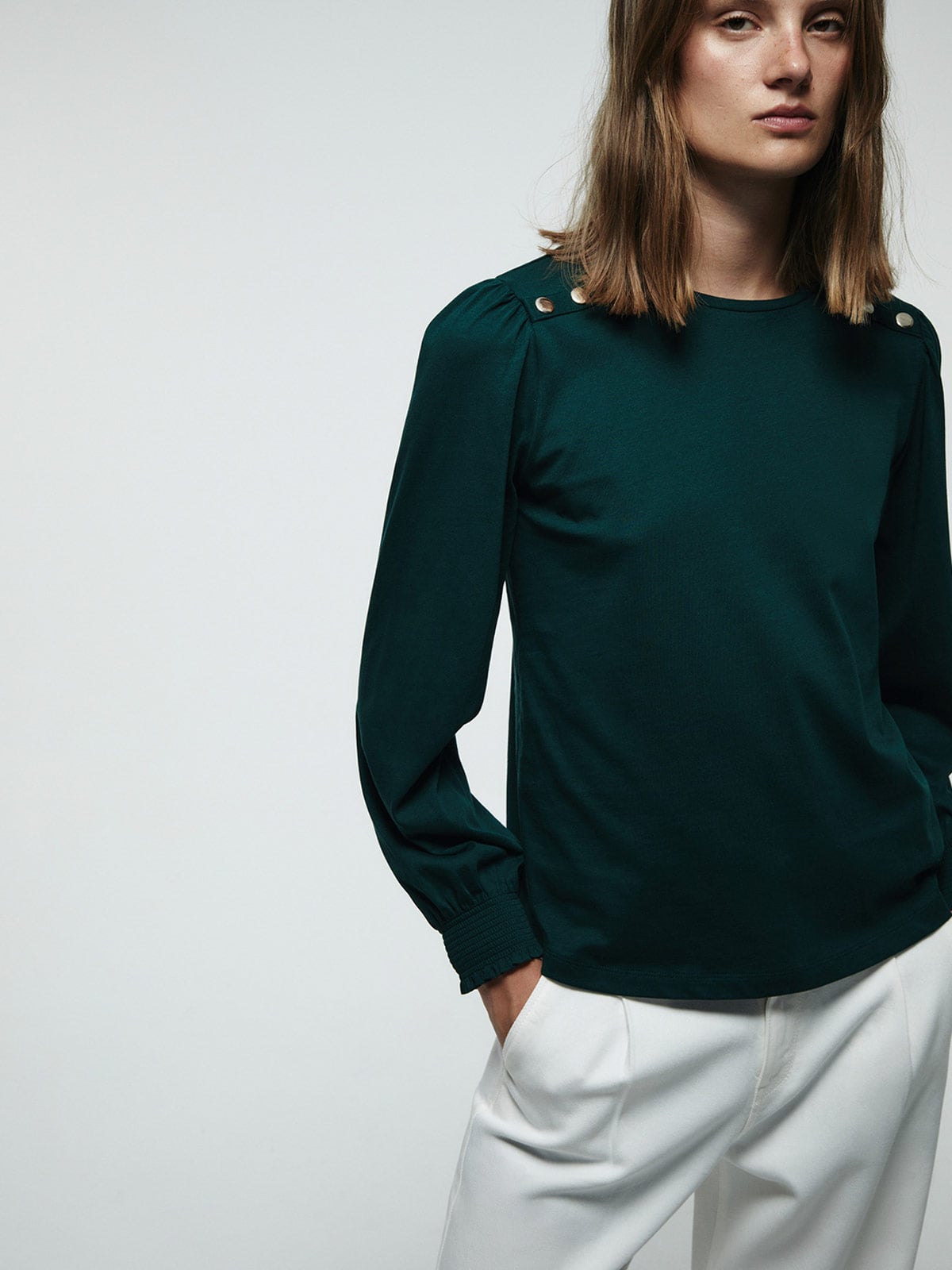 POLERA MUJER SFERA ALGODÓN MANGA LARGA BOTONES - 3