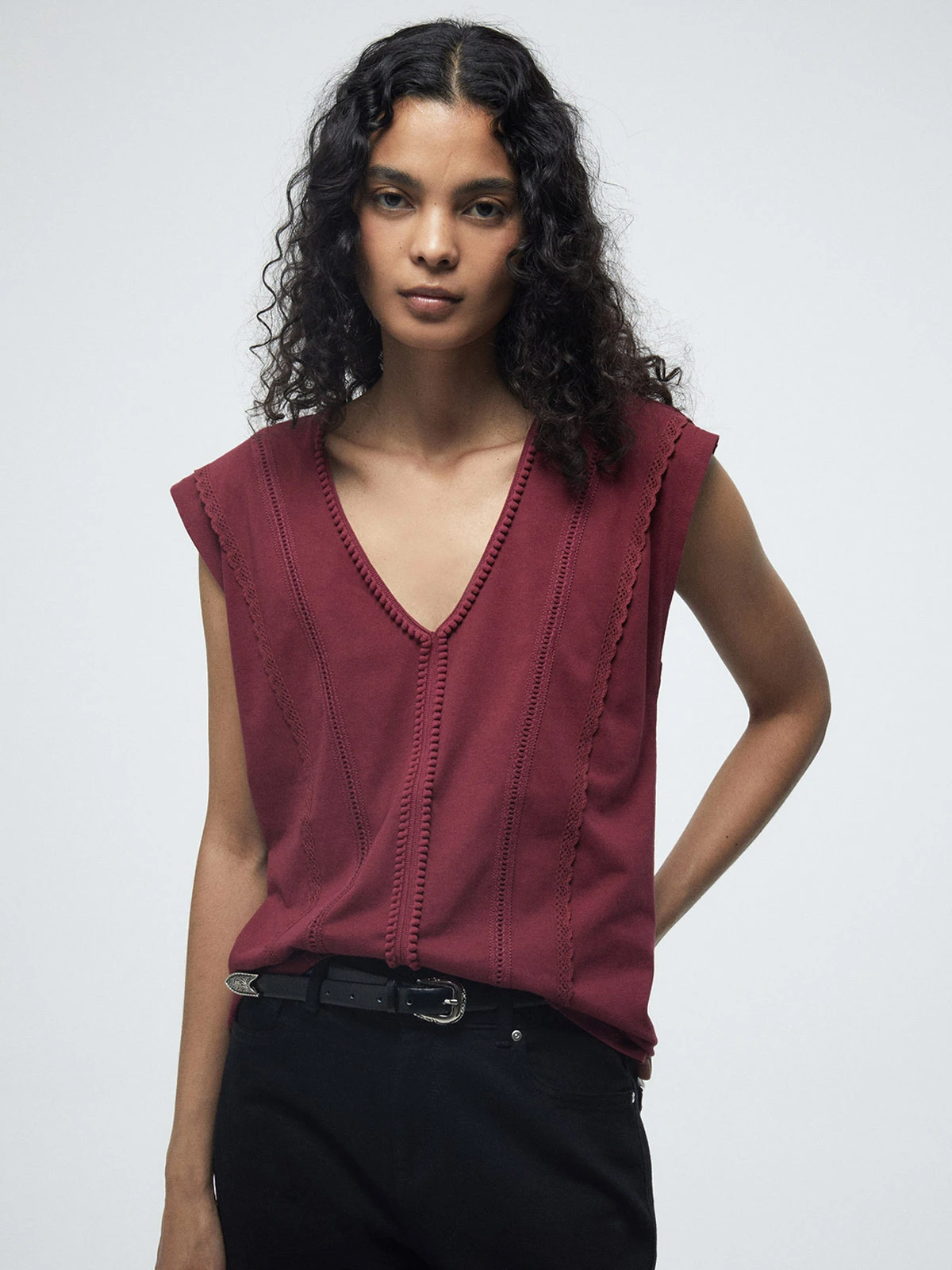 POLERA MUJER SFERA ALGODÓN SIN MANGAS BOLITAS - 1