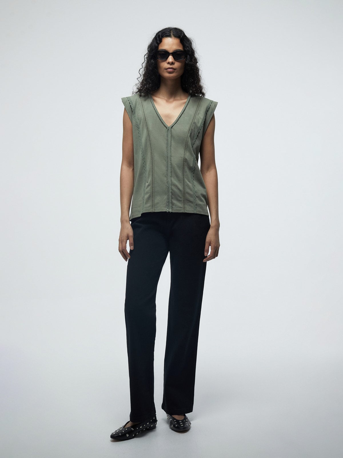 POLERA MUJER SFERA ALGODÓN SIN MANGAS BOLITAS - 1