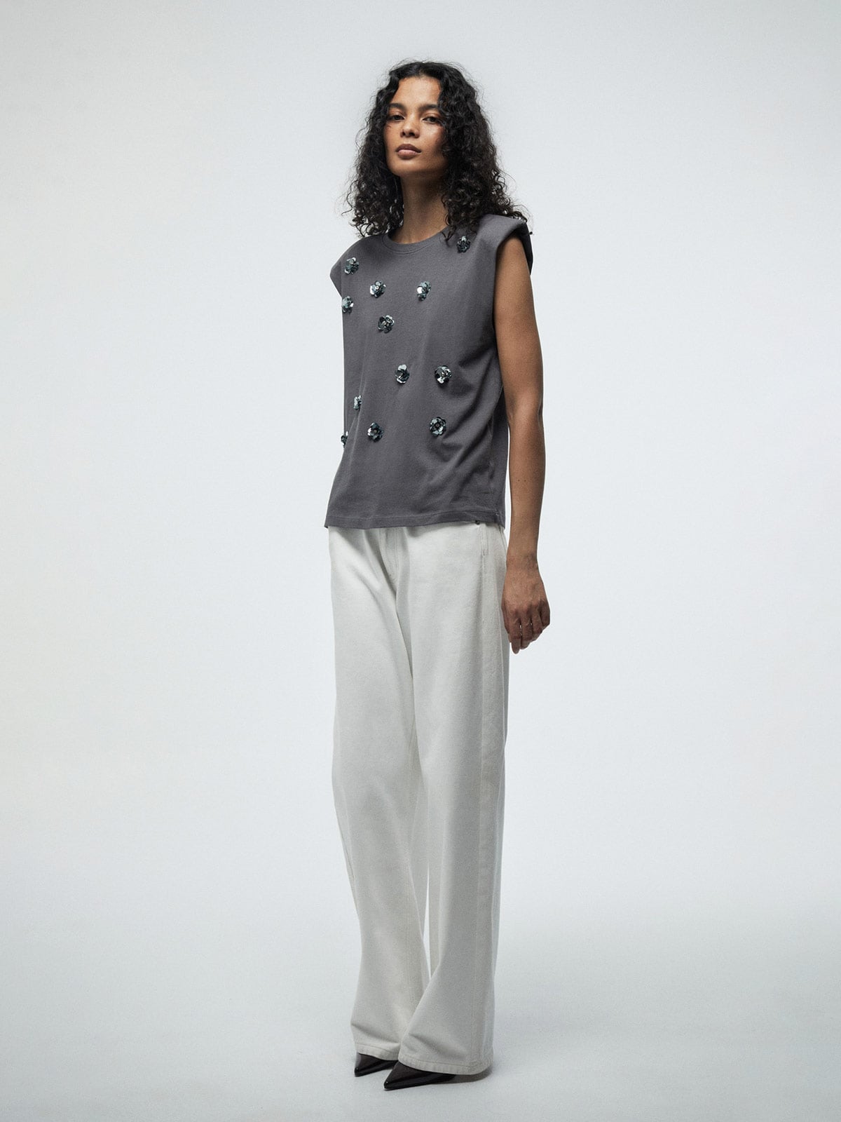 SFERA POLERA MUJER SFERA ALGODÓN SIN MANGAS LENTEJUELAS
