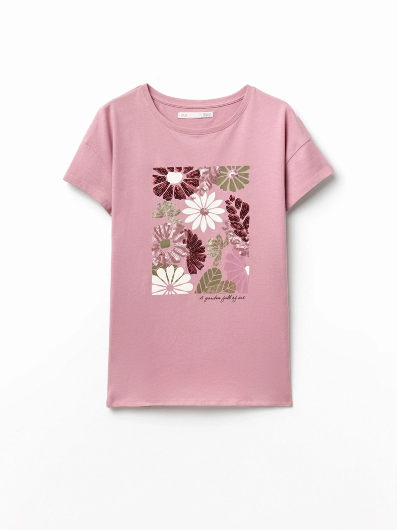 POLERA MUJER SFERA ALGODÓN MANGA CORTA LENTEJUELAS - 3