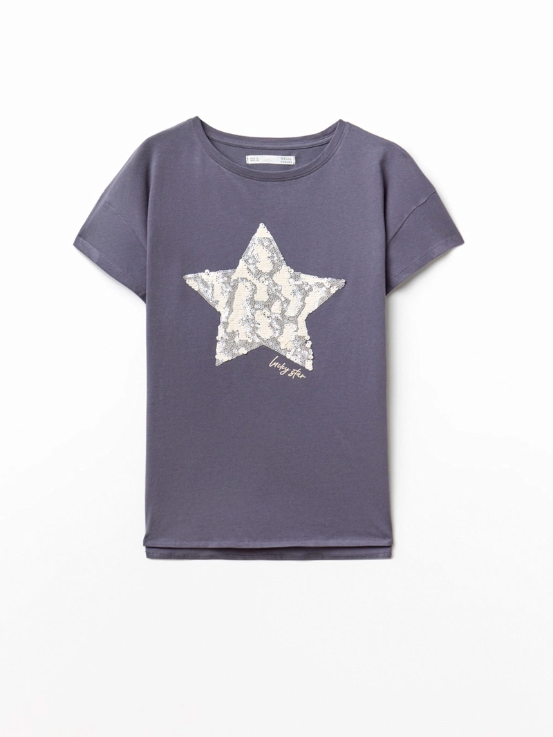 POLERA MUJER SFERA ALGODÓN MANGA CORTA LENTEJUELAS - 3
