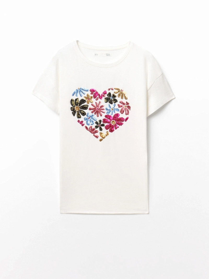 POLERA MUJER SFERA ALGODÓN MANGA CORTA LENTEJUELAS - 3