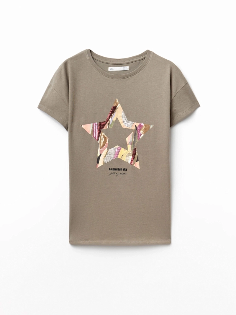 POLERA MUJER SFERA ALGODÓN MANGA CORTA LENTEJUELAS - 3