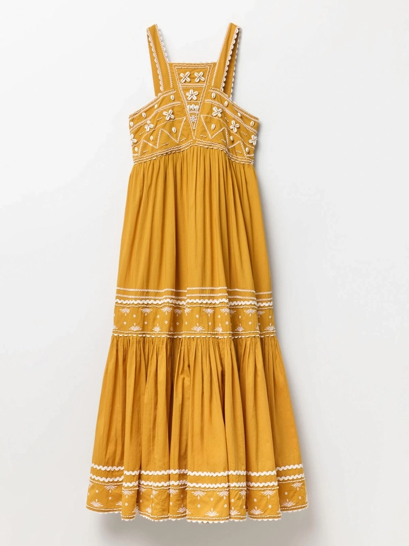 VESTIDO MUJER SFERA LARGO VUELOS BORDADO - 5